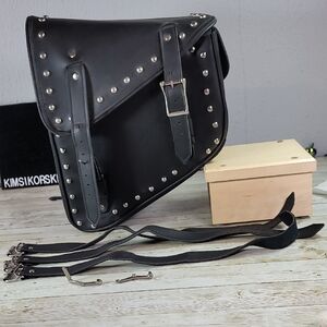 Black Studded Motorcycle Saddlebag Vegan‎ Leather
